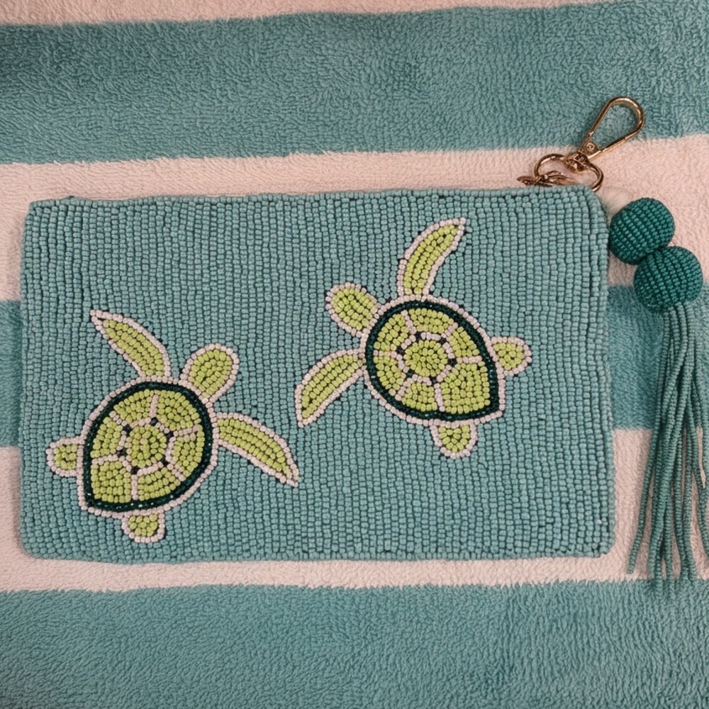 Viral Glass Beaded Sea Turtle Clutch with Tassel